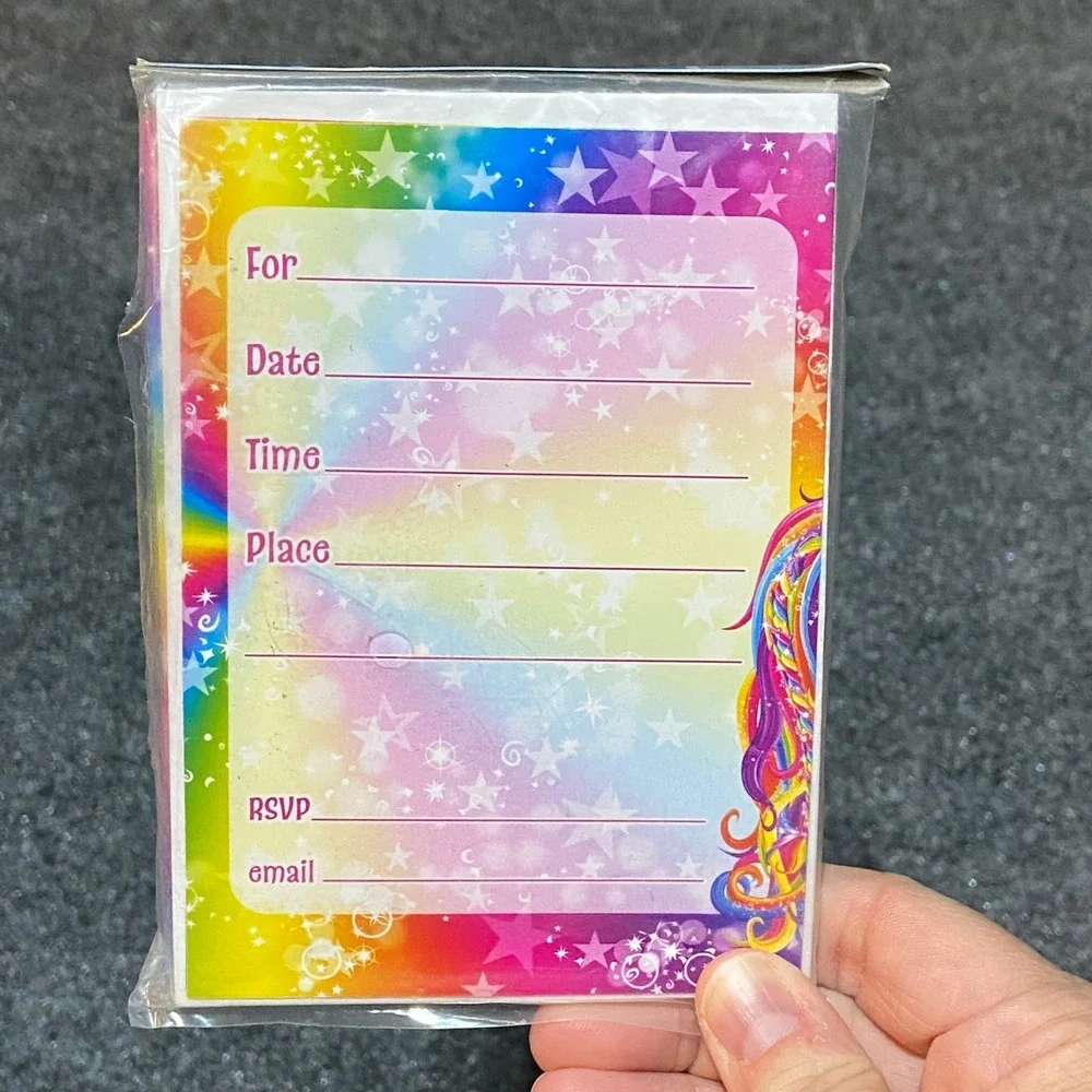 Lisa Frank Rainbow Majesty Unicorn Party Invites 32 qty Frozen Napkins Loot Bags